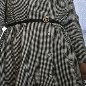 Elegant Black and White Checkered Long Sleeve Dress